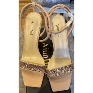 New Aiuniind Pink/Nude Glitter Open Toe Dressy High Heel Shoes 8.5M